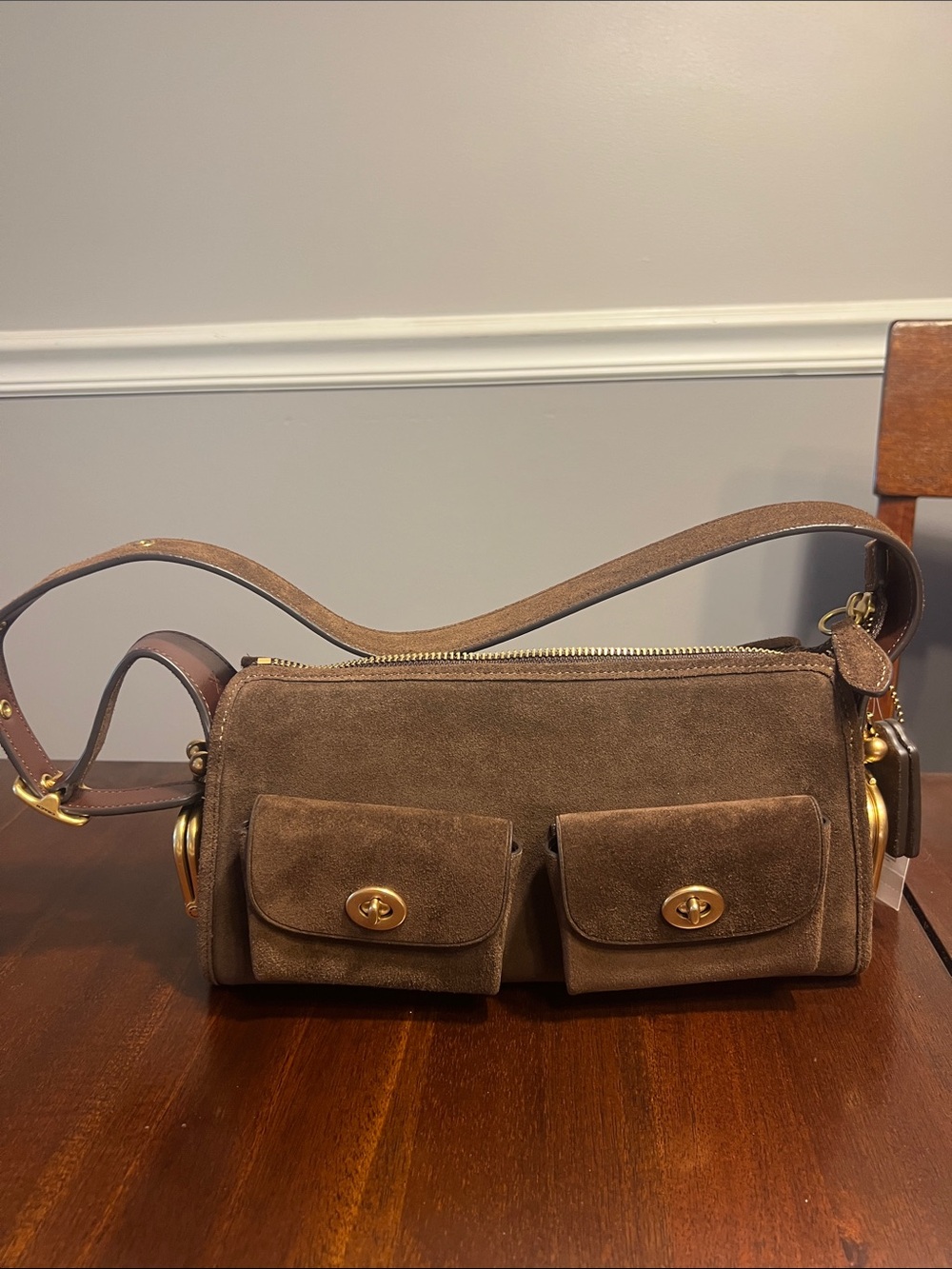 Coach Turnlock Haversack 27 in Brown Suede Shoulder Bag NWT